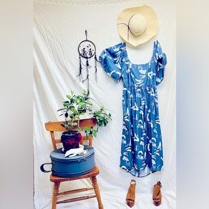 A New Day Flutter Sleeve Tie Back Midi Dress Blue Preppy Cottagecore XL